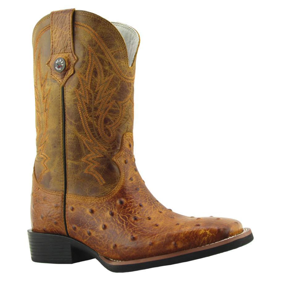 『 Twiga 4 and birds 』 by Mwamedi 59*59cm Bota Masculina Réplica de Avestruz Bico Quadrado Conhaque